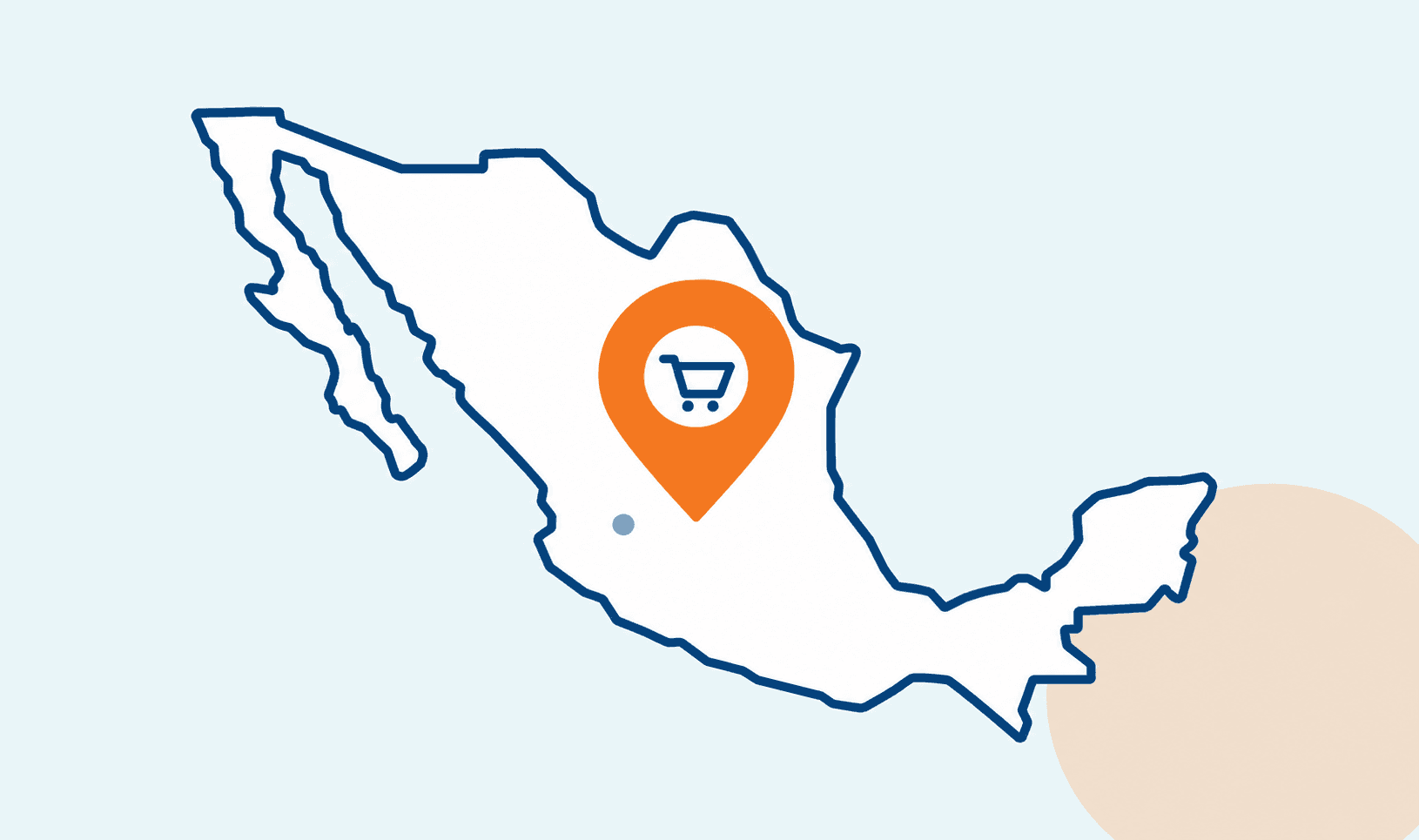 Ilustración de un mapa de México con un pin de ubicación